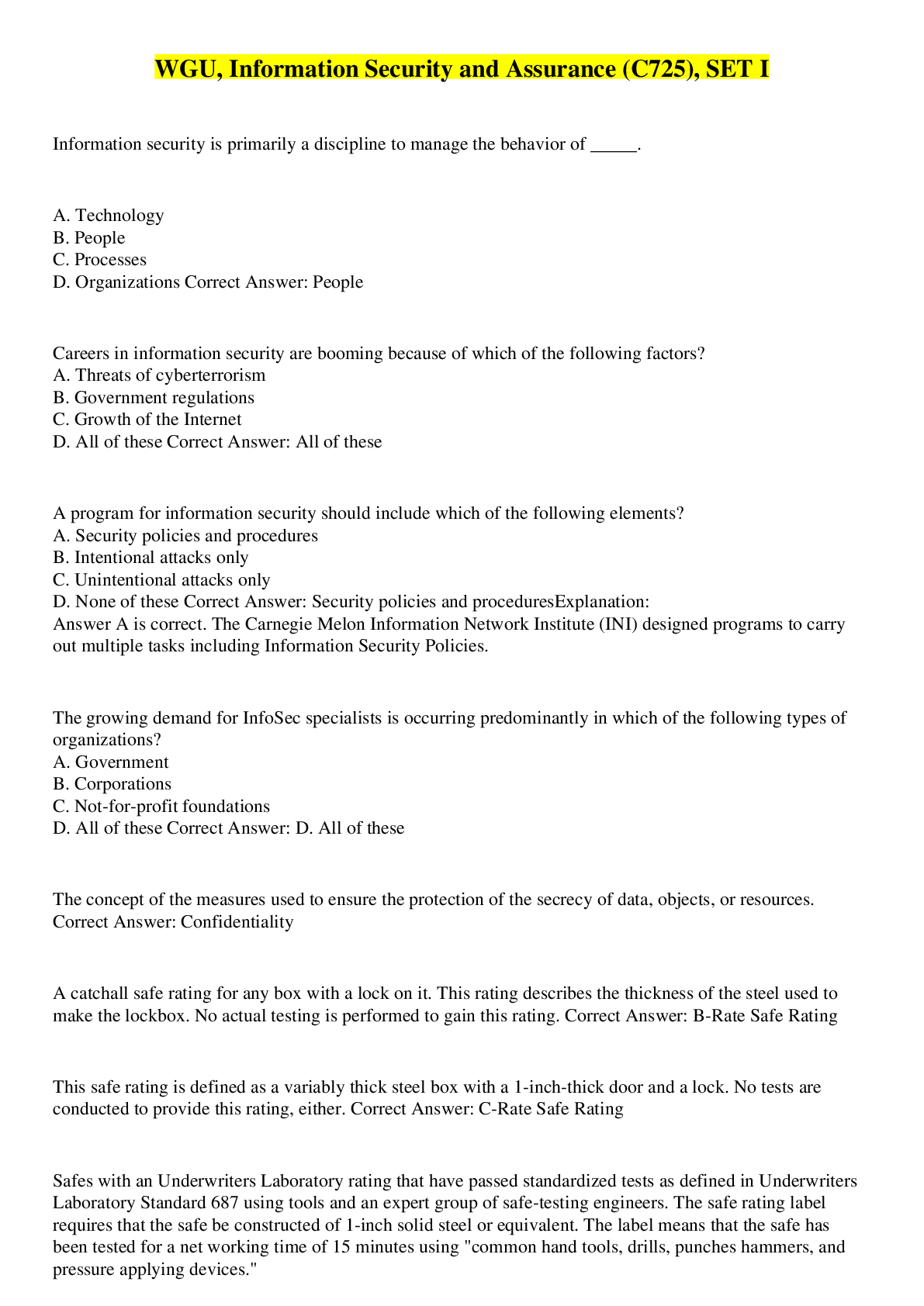 Preview image for WGU, Information Security and Assurance (C725), SET I